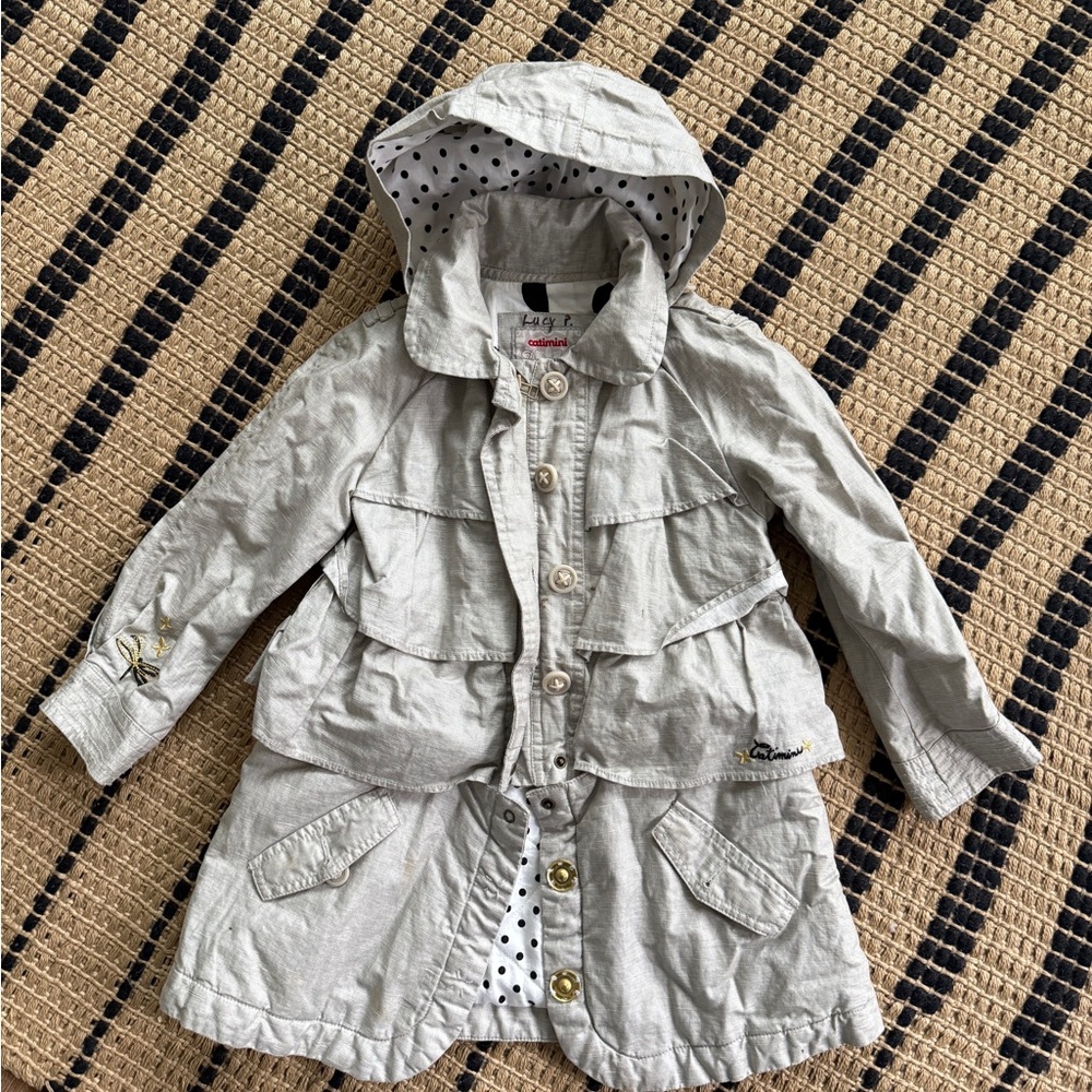 Catimini Gray Raincoat with Hood and Lightweight Fabric